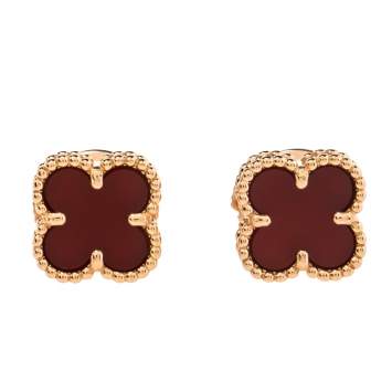 Pre Owned Van Cleef & Arpels Sweet Alhambra Carnelian 18K Rose Gold Stud Earrings