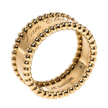 Pre Owned Van Cleef & Arpels Perlée Signature 18K Yellow Gold Ring Size 51