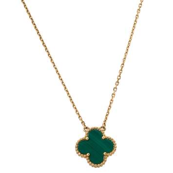 Pre Owned Van Cleef & Arpels Vintage Alhambra Malachite 18K Yellow Gold Necklace
