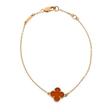 Pre Owned Van Cleef & Arpels Sweet Alhambra Carnelian 18K Rose Gold Bracelet