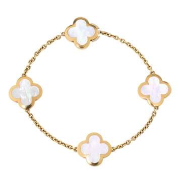 Pre Owned Van Cleef & Arpels Pure Alhambra 4 Motifs Mother Of Pearl 18K Yellow Gold Station Bracelet