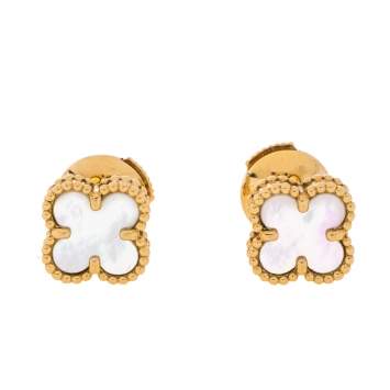 Pre Owned Van Cleef & Arpels Sweet Alhambra Mother of Pearl 18K Yellow Gold Stud Earrings