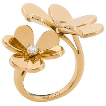Pre Owned  Van Cleef & Arpels Frivole Between the Finger Diamond 18K Yellow Gold Ring Size 50