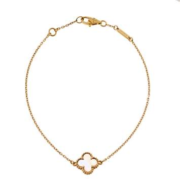 Pre Owned Van Cleef & Arpels Sweet Alhambra Mother of Pearl 18K Yellow Gold Bracelet