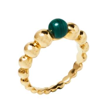 Pre Owned Van Cleef & Arpels Perlee Couleurs Malachite 18K Yellow Gold  Ring Size 52
