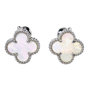 Pre Owned Van Cleef & Arpels Vintage Alhambra Mother of Pearl 18K White Gold Stud Earrings
