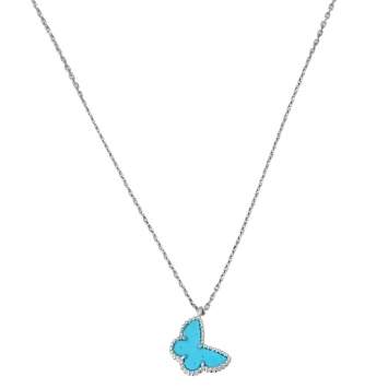 Pre Owned Van Cleef & Arpels Sweet Alhambra Butterfly Turquoise 18K White Gold Pendant Necklace