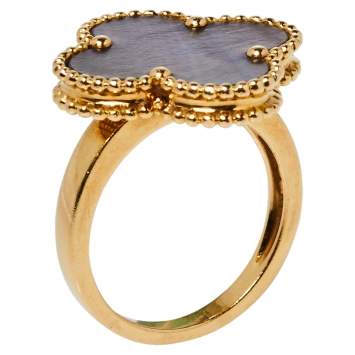 Pre Owned Van Cleef & Arpels Magic Alhambra Mother of Pearl 18K Yellow Gold Ring Size 53