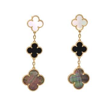 Pre Owned Van Cleef & Arpels Magic Alhambra Mother of Pearl Onyx 18K Yellow Gold Earrings