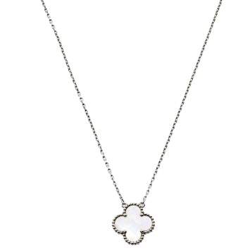 Pre Owned Van Cleef & Arpels Vintage Alhambra Mother of Pearl 18K White Gold Pendant Necklace