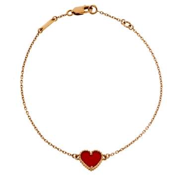 Pre Owned Van Cleef & Arpels Sweet Alhambra Heart Carnelian 18K Rose Gold Bracelet