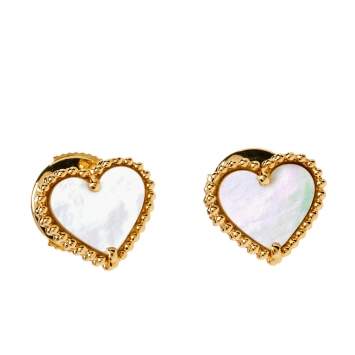 Pre Owned Van Cleef & Arpels Sweet Alhambra Mother of Pearl 18K Yellow Gold Small Stud Earrings 