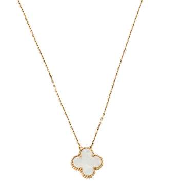 Pre Owned Van Cleef & Arpels Vintage Alhambra Mother of Pearl 18K Yellow Gold Pendant Necklace