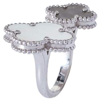 Pre Owned Van Cleef & Arpels Magic Alhambra 18K White Gold Between The Fingers Ring Size 52