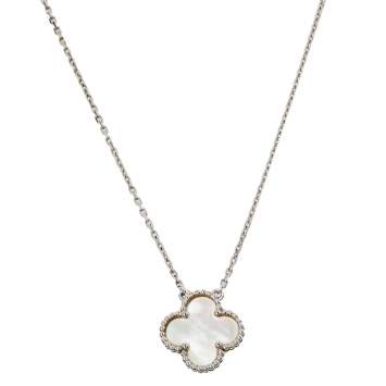 Pre Owned Van Cleef & Arpels Vintage Alhambra Mother of Pearl 18K White Gold Necklace