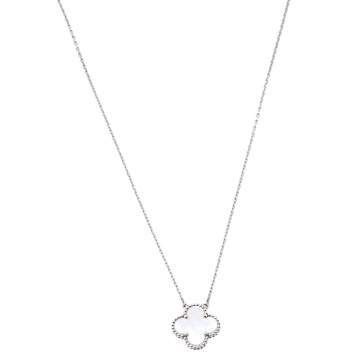 Pre Owned Van Cleef & Arpels Vintage Alhambra Mother of Pearl 18K White Gold Necklace