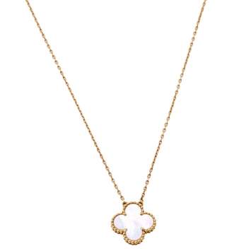 Pre Owned Van Cleef & Arpels Vintage Alhambra Mother of Pearl 18K Yellow Gold Pendant Necklace