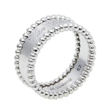 Pre Owned Van Cleef & Arpels Perlée Signature 18K White Gold Band Ring Size 52