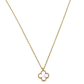 Pre Owned Van Cleef & Arpels Sweet Alhambra Mother of Pearl 18K Yellow Gold Pendant Necklace