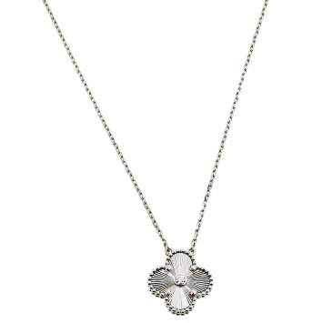 Pre Owned Van Cleef & Arpels Vintage Alhambra Diamond 18K White Gold Pendant Necklace 