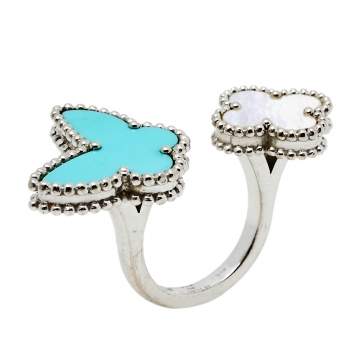 مملوكة مسبقًا Van Cleef & Arpels Lucky Alhambra Turquoise Mother of Pearl 18k White Gold Between the Finger Ring Size 53