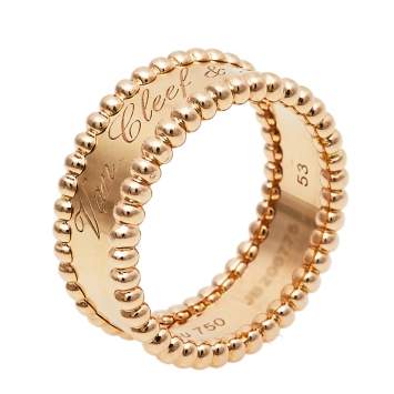 Pre Owned Van Cleef & Arpels Perlée Signature 18K Rose Gold Band Ring Size 53