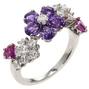Pre Owned Van Cleef & Arpels Folie des Pres Diamond Sapphire 18K White Gold Ring Size EU 57