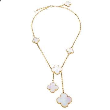 Pre Owned Van Cleef & Arpels Magic Alhambra Mother of Pearl 18K Yellow Gold 6 Motifs Necklace