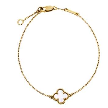 Pre Owned Van Cleef & Arples Sweet Alhambra Mother of Pearl 18K Yellow Gold Bracelet 