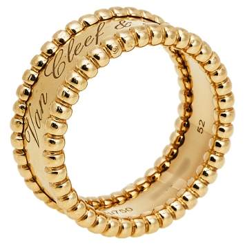 Pre Owned Van Cleef & Arpels Perlée Signature 18K Yellow Gold Band Ring Size 52