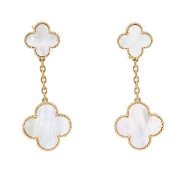 Pre Owned Van Cleef & Arpels Magic Alhambra Mother of Pearl 18K Yellow Gold 2 Motifs Earrings