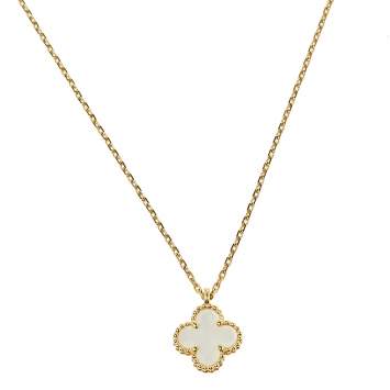 Pre Owned Van Cleef & Arpels Sweet Alhambra Mother of Pearl 18K Yellow Gold Necklace