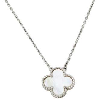 Pre Owned Van Cleef & Arpels Vintage Alhambra Mother of Pearl 18K White Gold Necklace