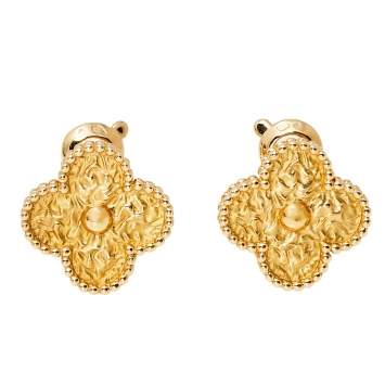 Pre Owned Van Cleef & Arpels Vintage Alhambra 18K Yellow Gold Stud Earrings