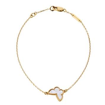 Pre Owned Van Cleef & Arpels Sweet Alhambra 18K Yellow Gold Mother of Pearl Butterfly Pendant Bracelet
