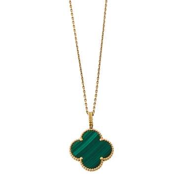 Pre Owned Van Cleef & Arpels Magic Alhambra Malachite 18K Yellow Gold Pendant Necklace