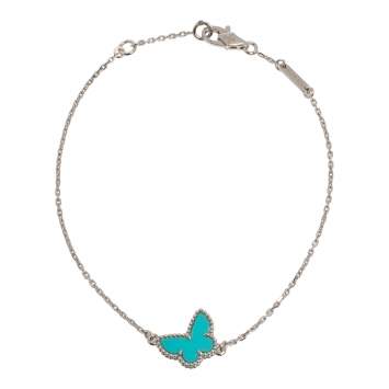Pre Owned Van Cleef & Arpels Sweet Alhambra 18K White Gold Turquoise Butterfly Bracelet