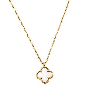 Pre Owned Van Cleef & Arpels Sweet Alhambra Mother of Pearl 18K Yellow Gold Necklace