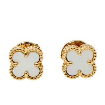 Pre Owned Van Cleef & Arpels Sweet Alhambra Mother of Pearl 18k Yellow Gold Stud Earrings