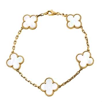 Pre Owned Van Cleef & Arpels Vintage Alhambra Mother of Pearl 18K Yellow Gold 5 Motif Bracelet