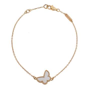 Pre Owned Van Cleef & Arpels Sweet Alhambra Mother of Pearl Butterfly 18K Yellow Gold Bracelet