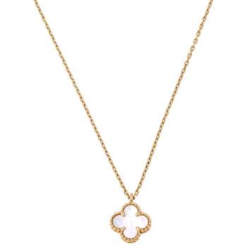 Pre Owned Van Cleef & Arpels Sweet Alhambra 18K Yellow Gold Mother of Pearl Pendant Necklace