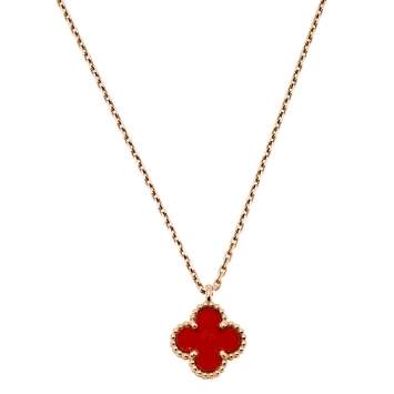 Pre Owned Van Cleef & Arpels Sweet Alhambra Carnelian Heart 18K Rose Gold Necklace
