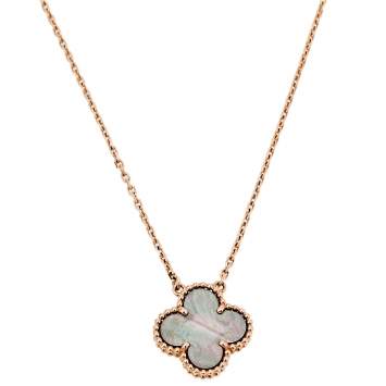 Pre Owned Van Cleef & Arpels Vintage Alhambra 18k Rose Gold Mother of Pearl Pendant Necklace