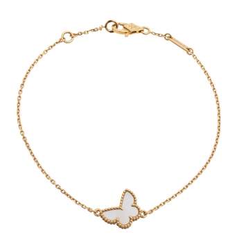 Pre Owned Van Cleef & Arpels Sweet Alhambra Mother of Pearl Butterfly 18K Yellow Gold Bracelet