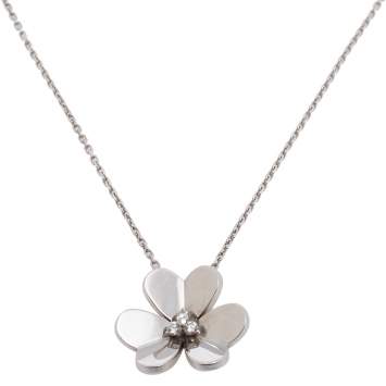 Pre Owned Van Cleef & Arpels Frivole Diamond 18K White Gold Large Pendant Necklace