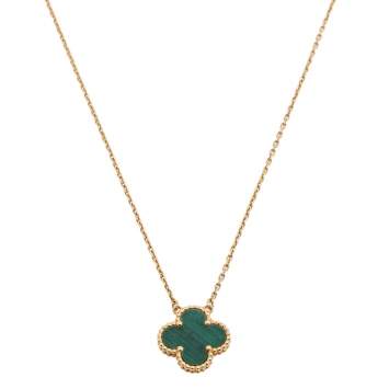 Pre Owned Van Cleef & Arpels Vintage Alhambra 18K Yellow Gold Malachite Pendant Necklace