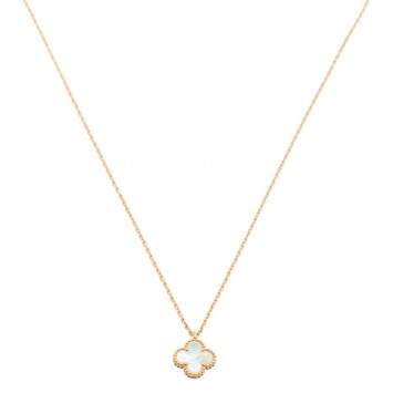 Pre Owned Van Cleef & Arpels Sweet Alhambra 18K Yellow Gold Mother of Pearl Pendant Necklace