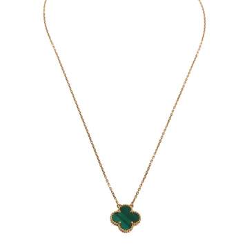 Pre Owned Van Cleef & Arpels Vintage Alhambra 18K Yellow Gold Malachite Pendant Necklace