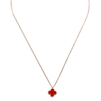 Pre Owned Van Cleef & Arpels Sweet Alhambra Carnelian 18K Rose Gold Pendant Necklace 